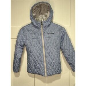 Columbia Kids Soft Faux Fur Lined Hooded Jacket  S(7/8) Light Blue And Gray Fur